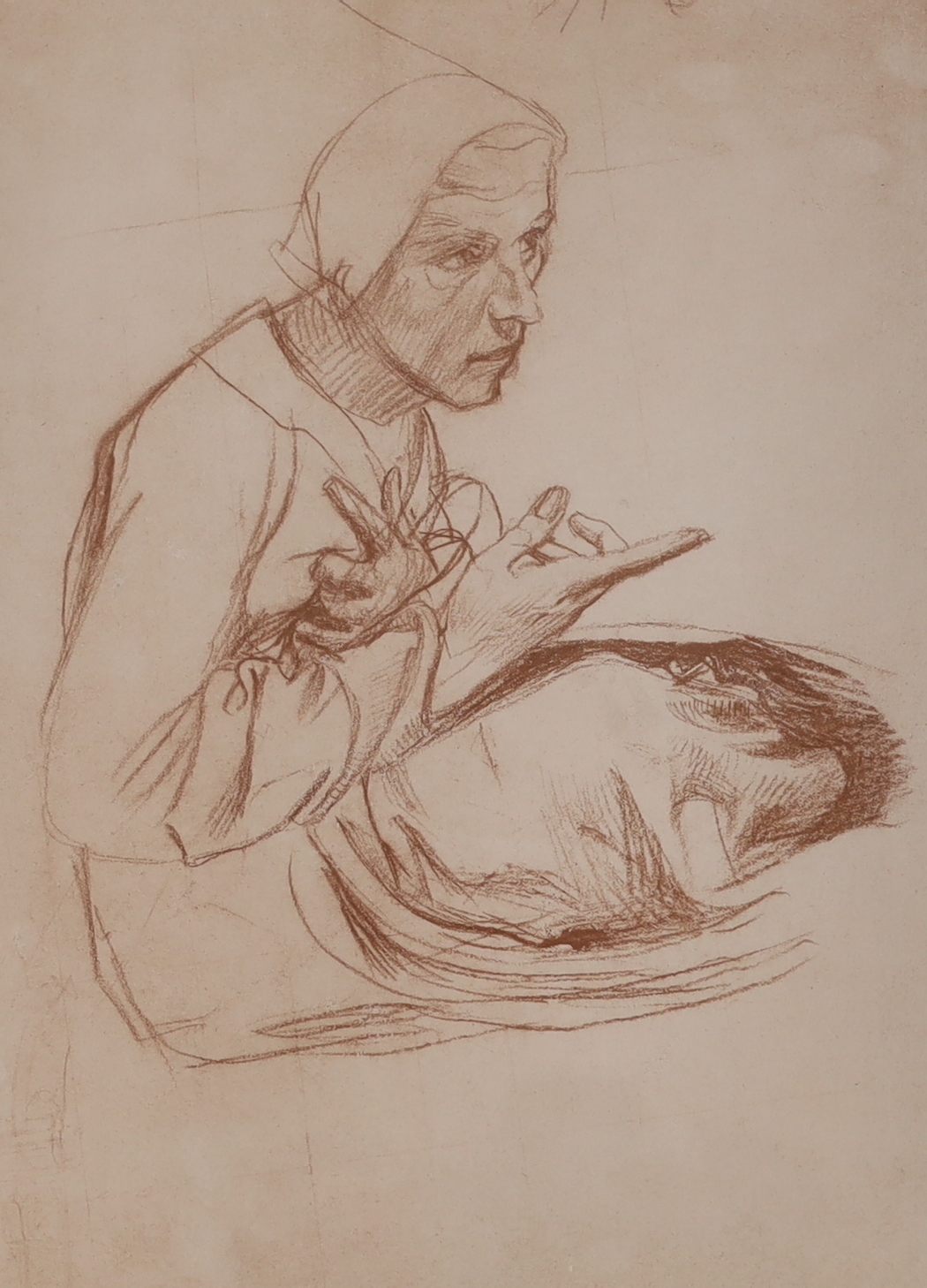 Alfred George Stevens (1817-1875), sanguine chalk on paper, Figural study, 30 x 23cm